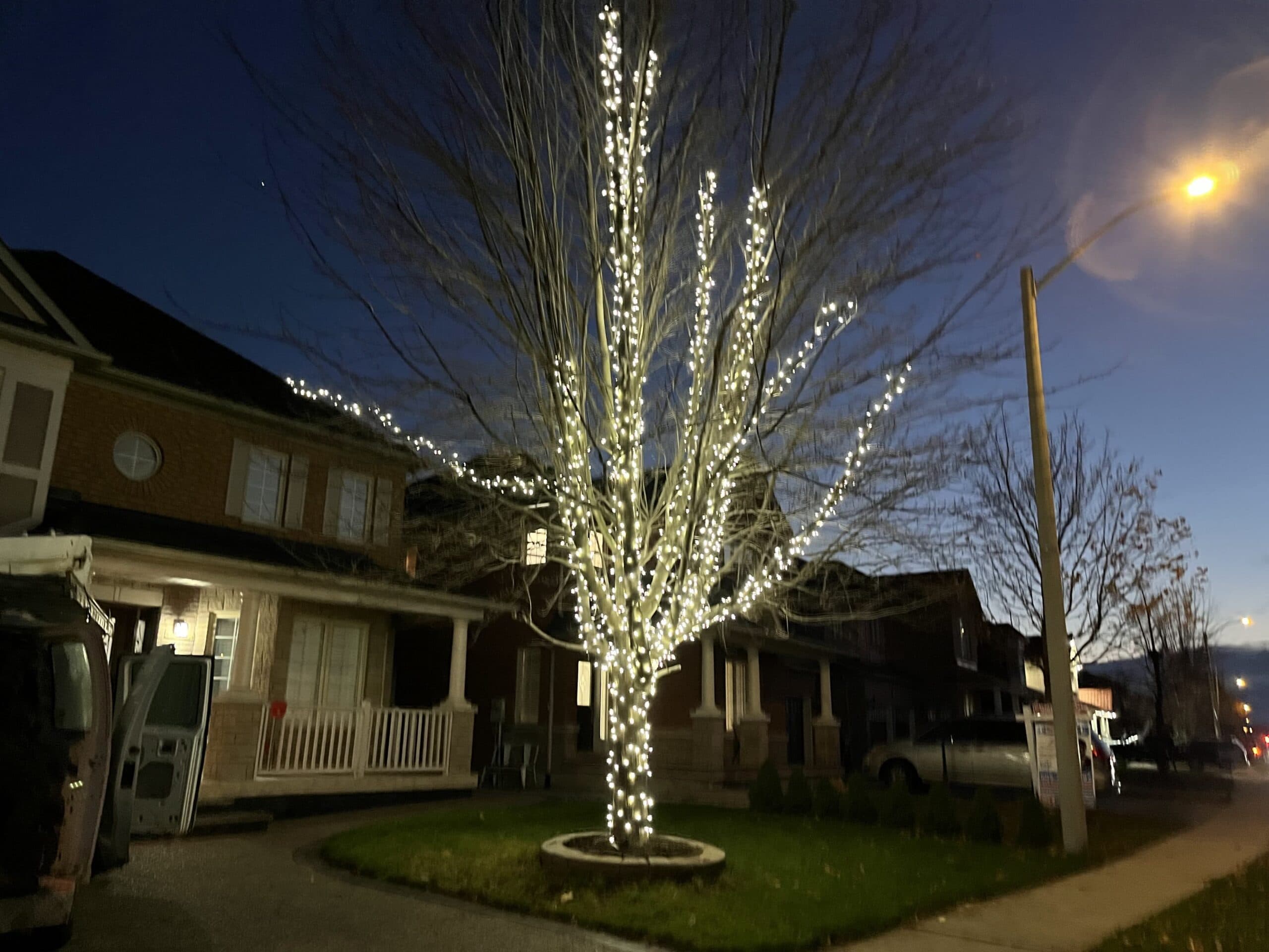 Crew taking down Christmas lights after the holiday season